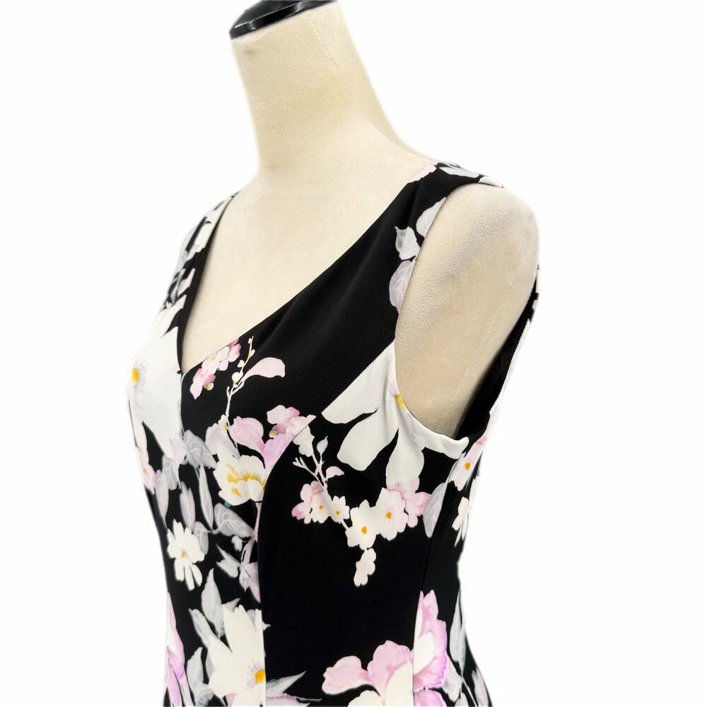 Lauren Ralph Lauren Black Floral Sleeveless Fit & Flare Pleated Jersey Dress - Picture 5 of 9